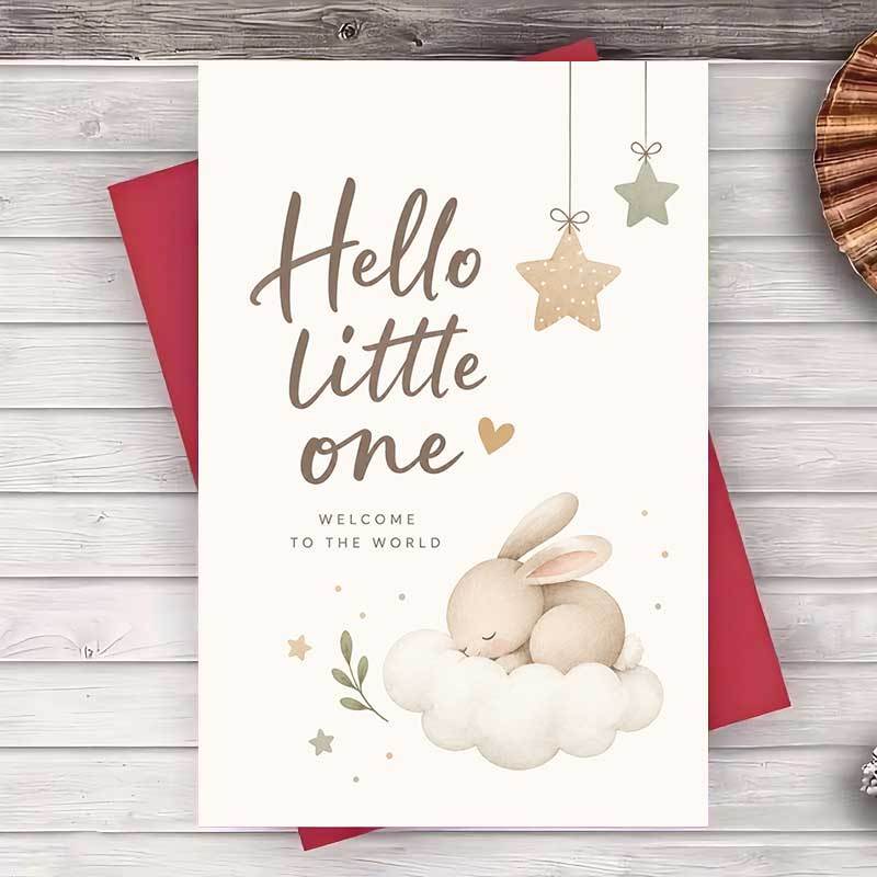TEMU 1 Envelope And 1 Greeting Cardwatercolor Bunny Greeting Card For New Arrival Celebration And Baby Shower Gift Neutral Design For Greeting Card