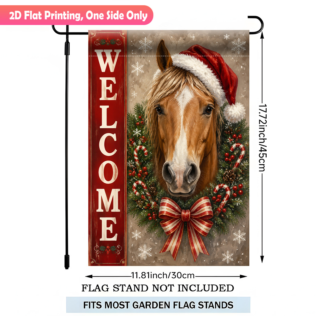 TEMU 2d Flat, 2d Flat Printing Garden Flag 1pc, Christmas Horse Decoration Durable Polyester Outdoor Patio Decoration, Outdoor Patio Flags, And Patio