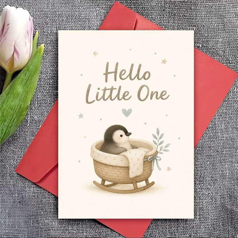 Cute Penguin Greeting Card for New Arrival Celebrations