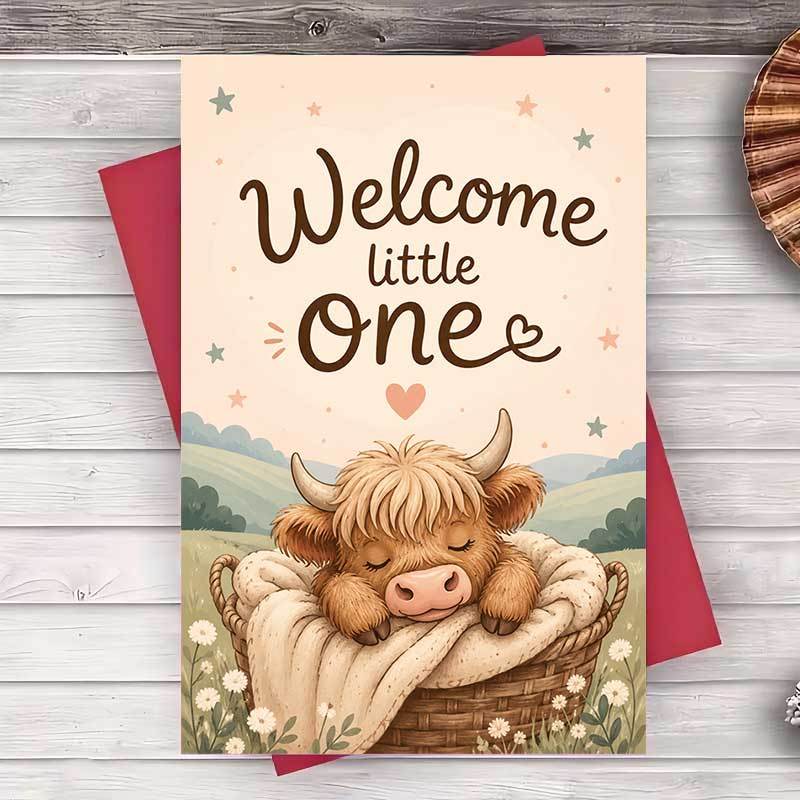 TEMU 1 Envelope And 1 Greeting Cardcute Highland Cow Greeting Card For New Parents Celebration And Baby Shower Gift Occasions Greeting Card
