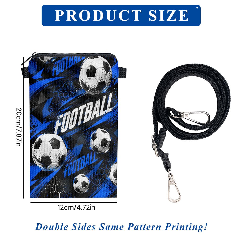 TEMU Phone Bag 1pc, Football Design Theme Print Mobile Phone Bag, Adjustable Strap Crossbody Phone Pouch, Mini Zipper Shoulder Bag, Small Vertical