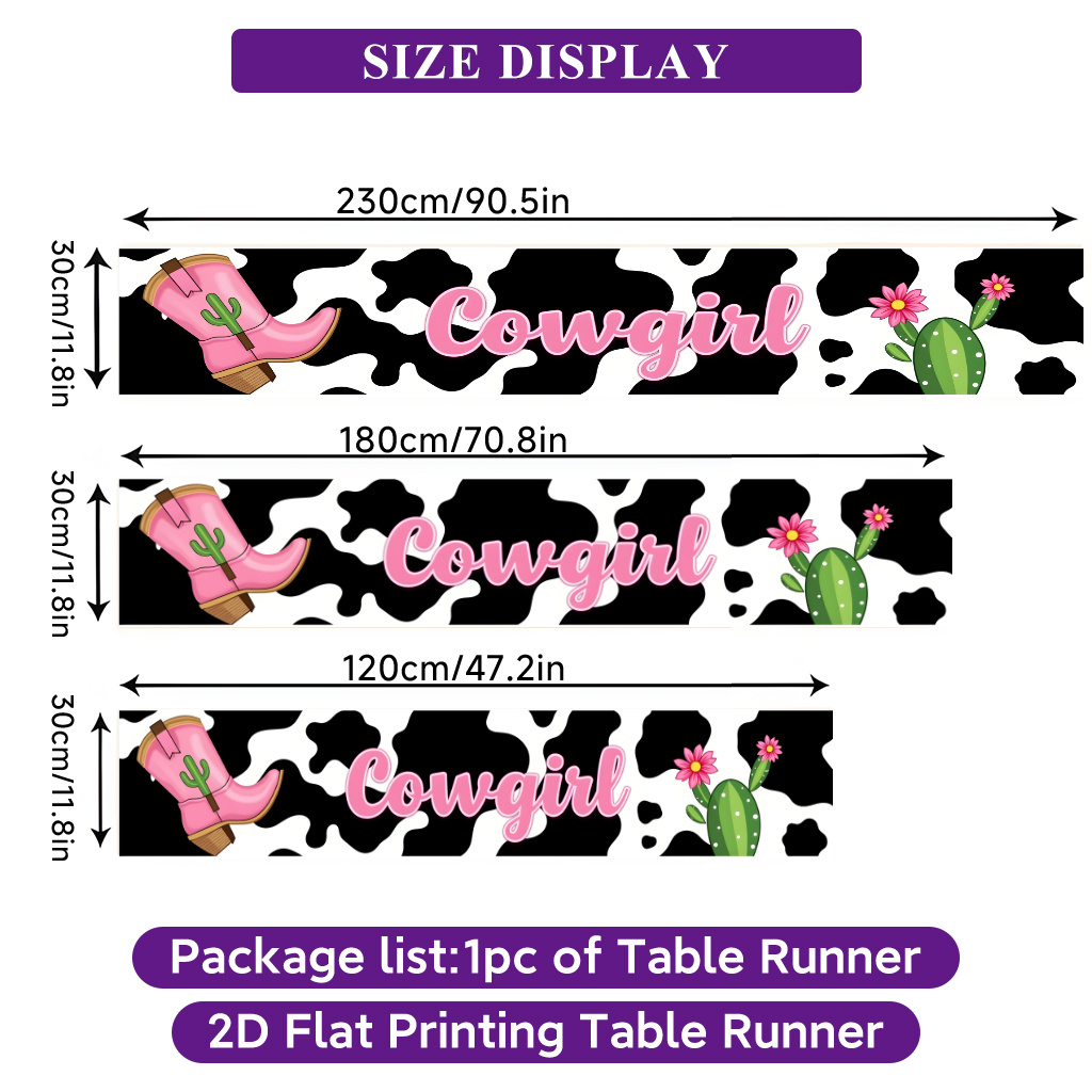 TEMU 2d Flat Printing Table Runner 1pc, Cowgirl Themed Printed Table Runner, Decorative Polyester Rectangular Tablecloth For Indoor/outdoor Use,