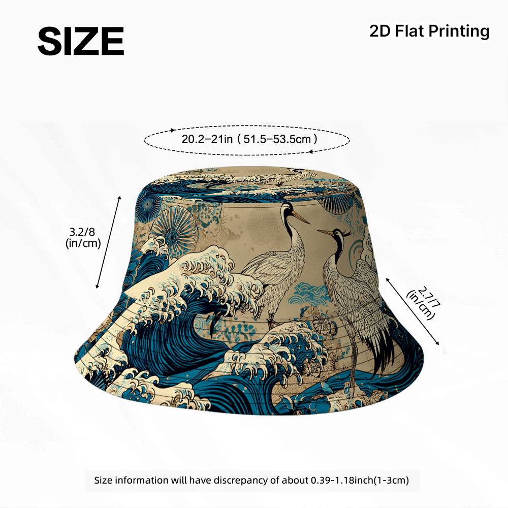 TEMU 2d Flat, 2d Printing,1pc Waves And Art Fisherman Hat, Tone, Slim Styling Effect, Adjustable For Perfect Wearing, Wearing, Perfect For Leisure