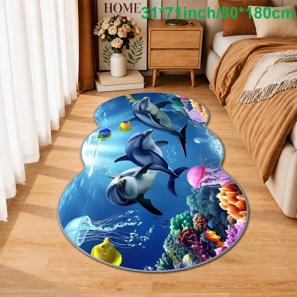 TEMU 1pc Multicolor Imitation Cashmere Irregular Shape Rug, 2d Flat Printing, No 3d Effect, Durable And Comfortable, Machine Washable, Suitable For
