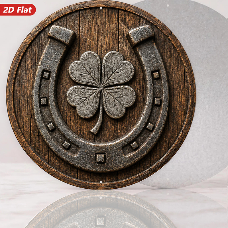 TEMU 2d Flat, 1pc Round Metal Sign Wall Art, Horseshoe And Clover Wall Art, Rustic Design, Luck-themed Decor, Home Decor, For Living Room, Bedroom,
