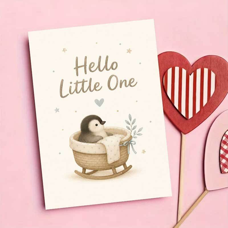 Cute Penguin Greeting Card for New Arrival Celebrations