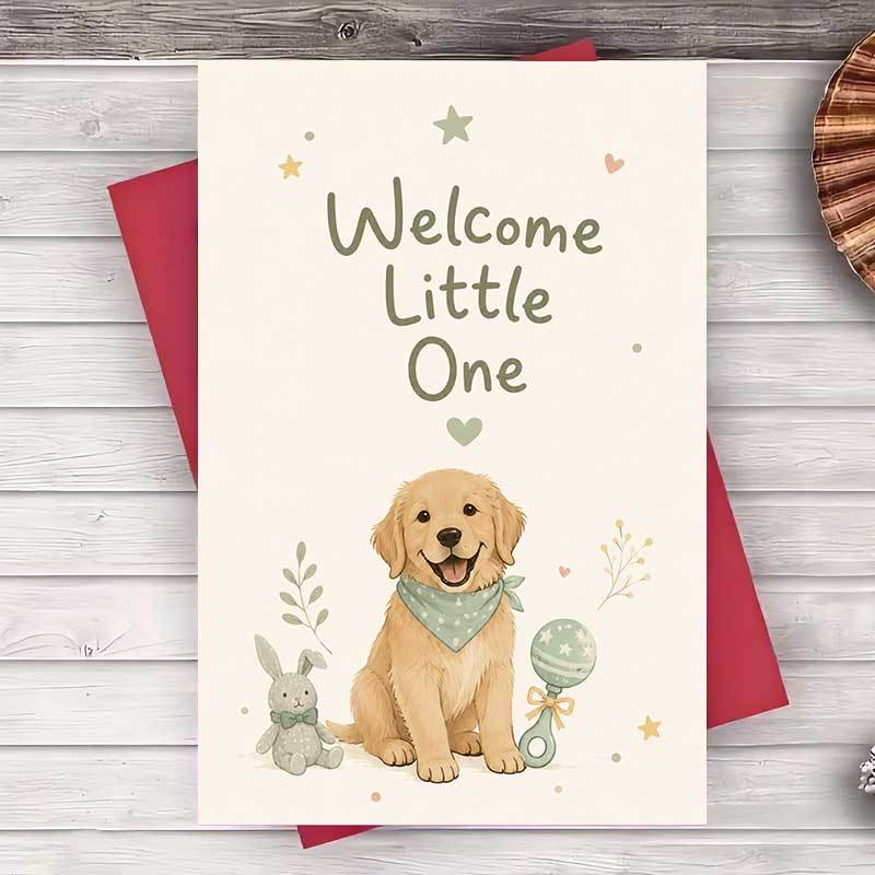 TEMU 1 Envelope And 1 Greeting Cardcute Golden Retriever Puppy Greeting Card For New Parents And Baby Shower Celebration Greeting Card
