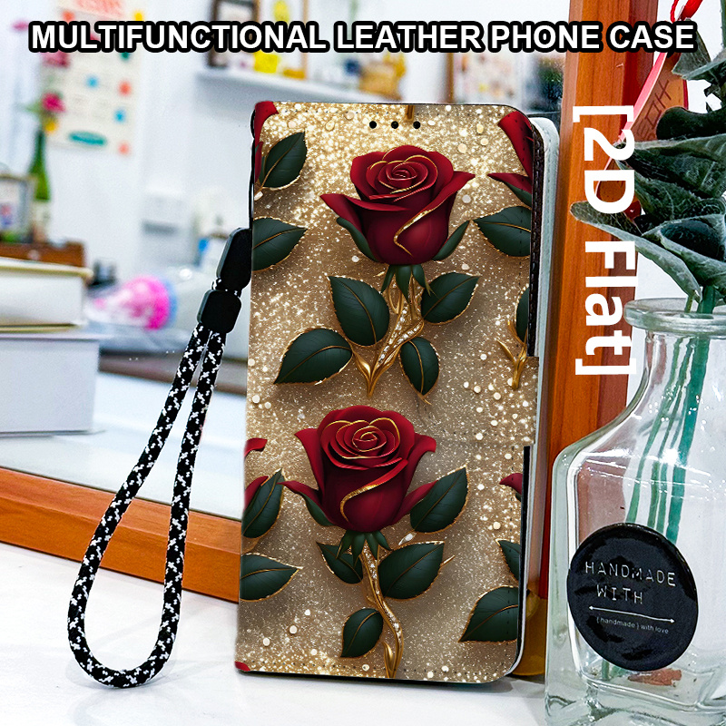 TEMU Phone Case: [2d Flat] Pattern Magnetic Flip Wallet Phone Case With Card Slot And Lanyard, Suitable For Galaxy S26/s26 Plus/s26 Ultra/s25/s25