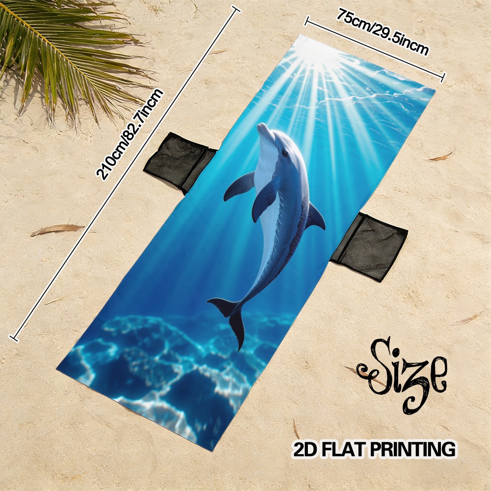 TEMU 2d Flat, 1pc Dolphin Beach Chair Cover & Towel Suitable For Outdoor Chairs, Pool, Lawn - Foldable Carry Structure With Side Pockets, Microfiber