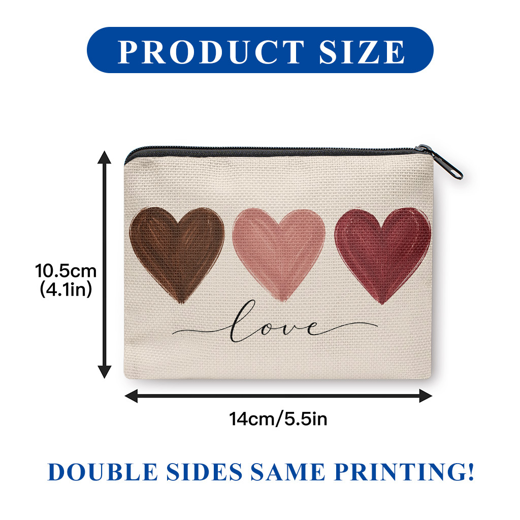TEMU Coin Purse, Warm Colored Hearts Double-sided Printed Coin Purse, Key And Change Storage Bag, Portable Zipper Pouch, Clutch Bag, Versatile Makeup