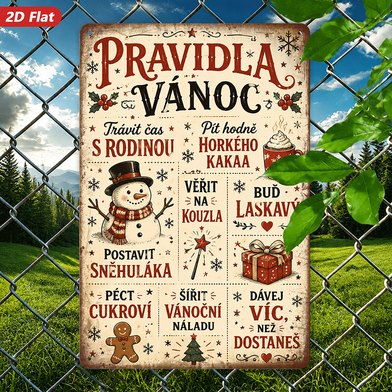 TEMU 2d Flat, 1pc Metal Sign Wall Art, Christmas - Themed Home Decor, Snowman Pattern, Czech - Language Text, Suitable For Living Room, Dining Room,