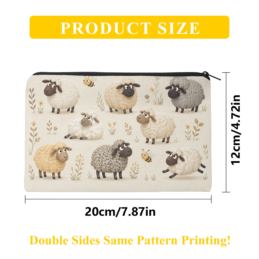 Image of Pencil Case 1pc, Sheep And Flying Bees Pencil Case Stationery Storage Bag, Zipper Closure, Portable Cosmetic Bag, Toiletry Pouch, Gift Bag. Gift For Mothers, Daughters, & Teachers, Back To School Gift