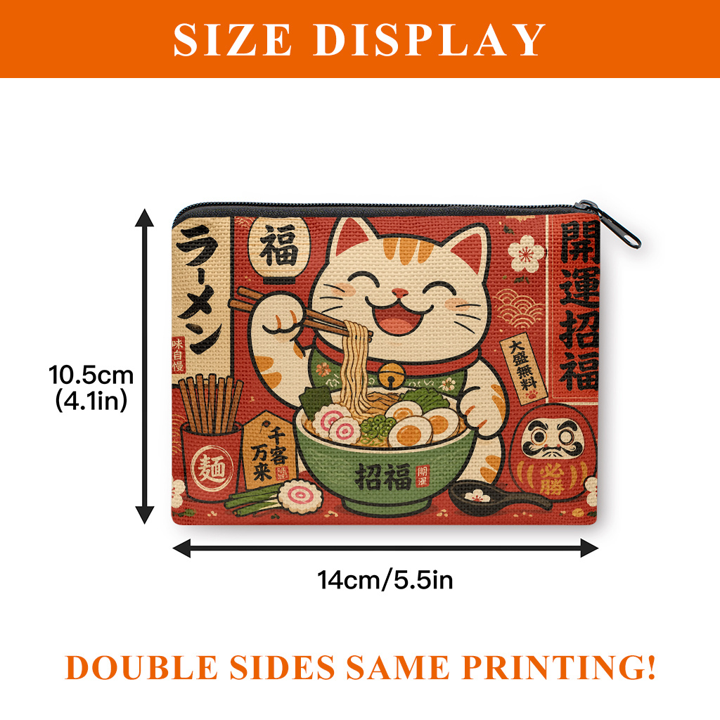 TEMU Coin Purse 1pc, Maneki Neko Food Double-sided Printed Coin Purse, Mini Wallet, Coin Pocket, Makeup Bag, Suitable For And, With Zipper Closure,