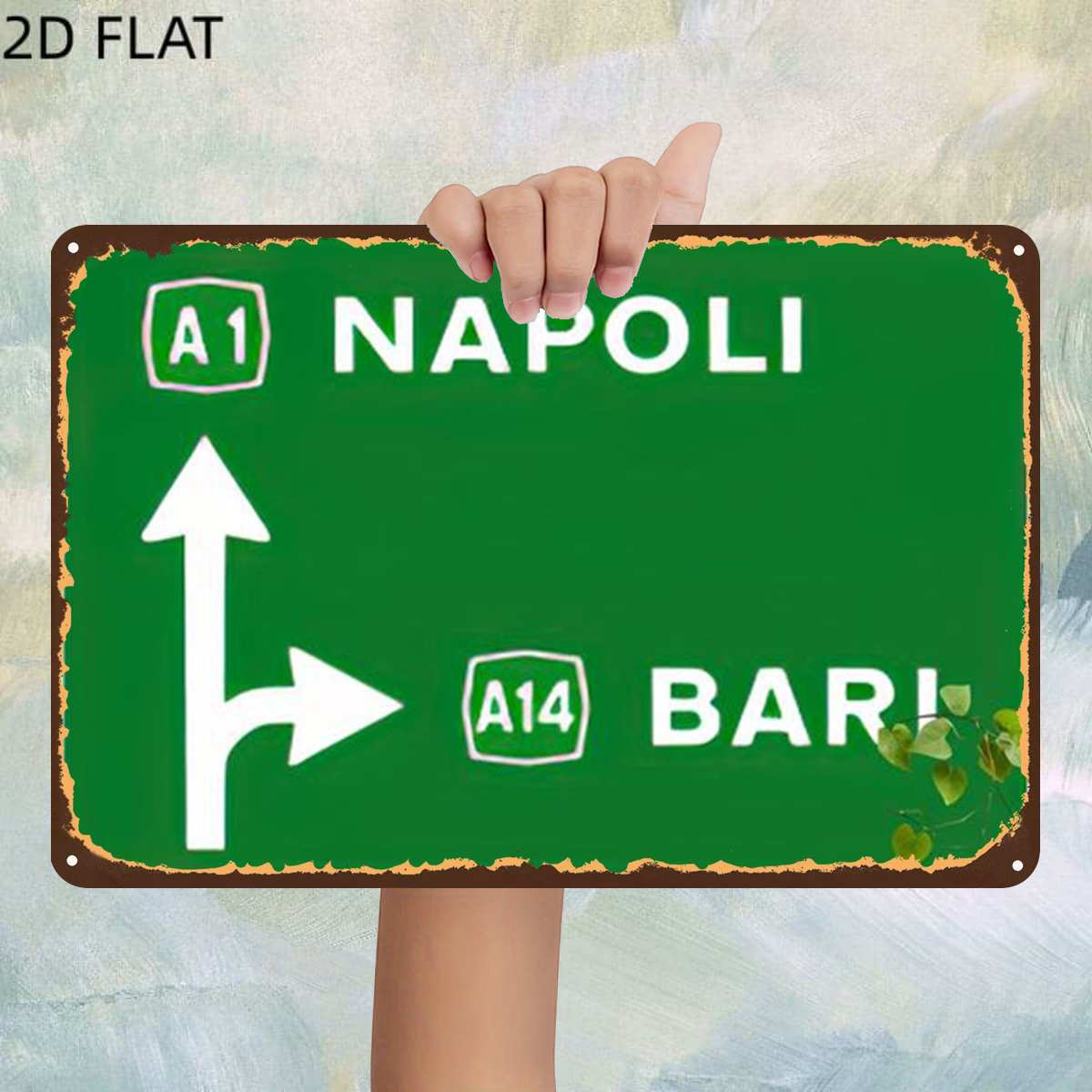 TEMU 2d Flat, 1pc, Vintage To Napoli And Bari, Italy Metal Iron Sign, Pre-drilled Holes, Kitchen, And Office Wall Decoration, Home Decor Metal Signs,