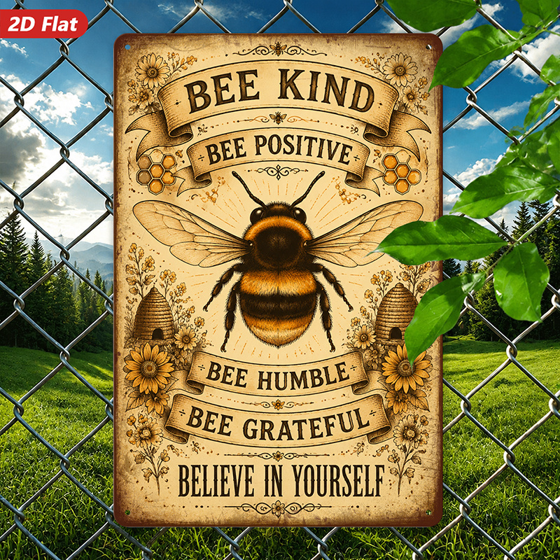 TEMU 2d Flat, 1pc Metal Sign Wall Art, Bee-themed Home Decor, Vintage Style, Inspirational Quotes Like "", Suitable For Living Room, Office, Safe