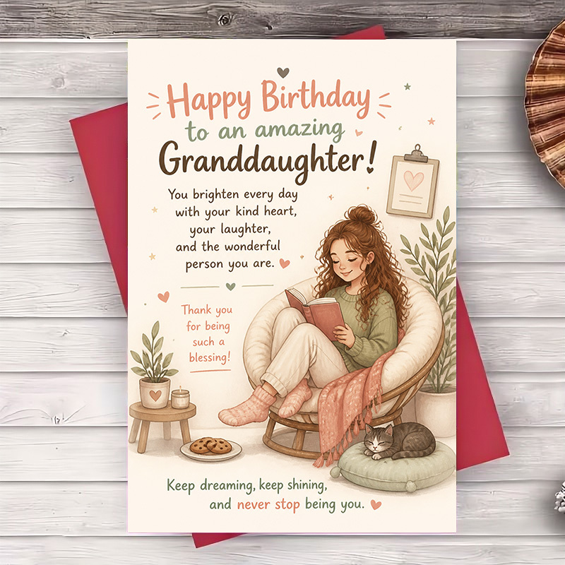 TEMU 1 Greeting Card + 1 Envelope Birthday Card For Granddaughter With Sweet Inspirational Message And Cozy