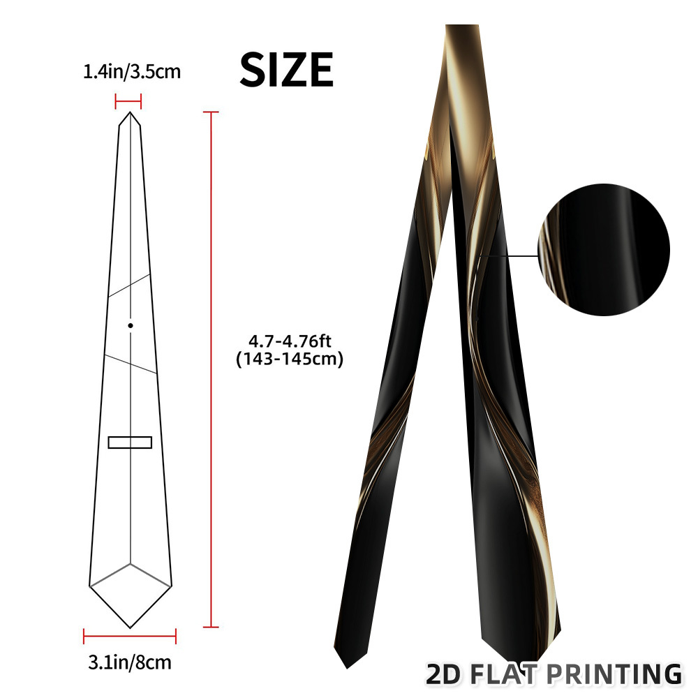 TEMU 1pc Fashion Golden Flow Print Stylish Tie Perfect For Formal Events, Celebrations, Gatherings And Special Occasions, Lightweight And Elegant