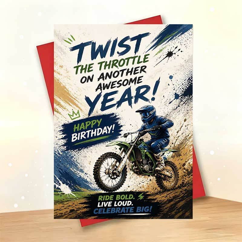 TEMU 1 Greeting Card And 1 Envelope Motocross Birthday Greeting Card, Dirt Racing Through Mud "twist The Throttle On Another Awesome Year", Suitable