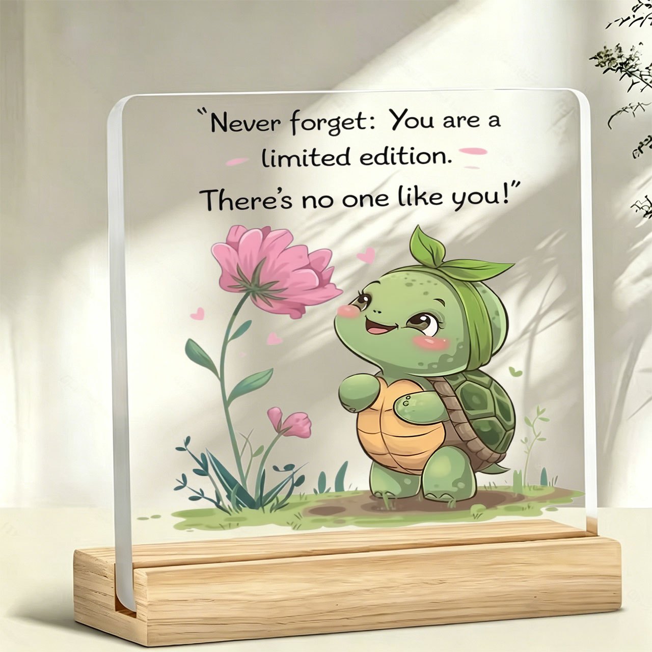 TEMU 1pc Cartoon Turtle And ": You Are A Edition." Slogan Decorative Plaque And Acrylic Stand Ornament, Desktop Decoration, Office Desk Bar Decor,
