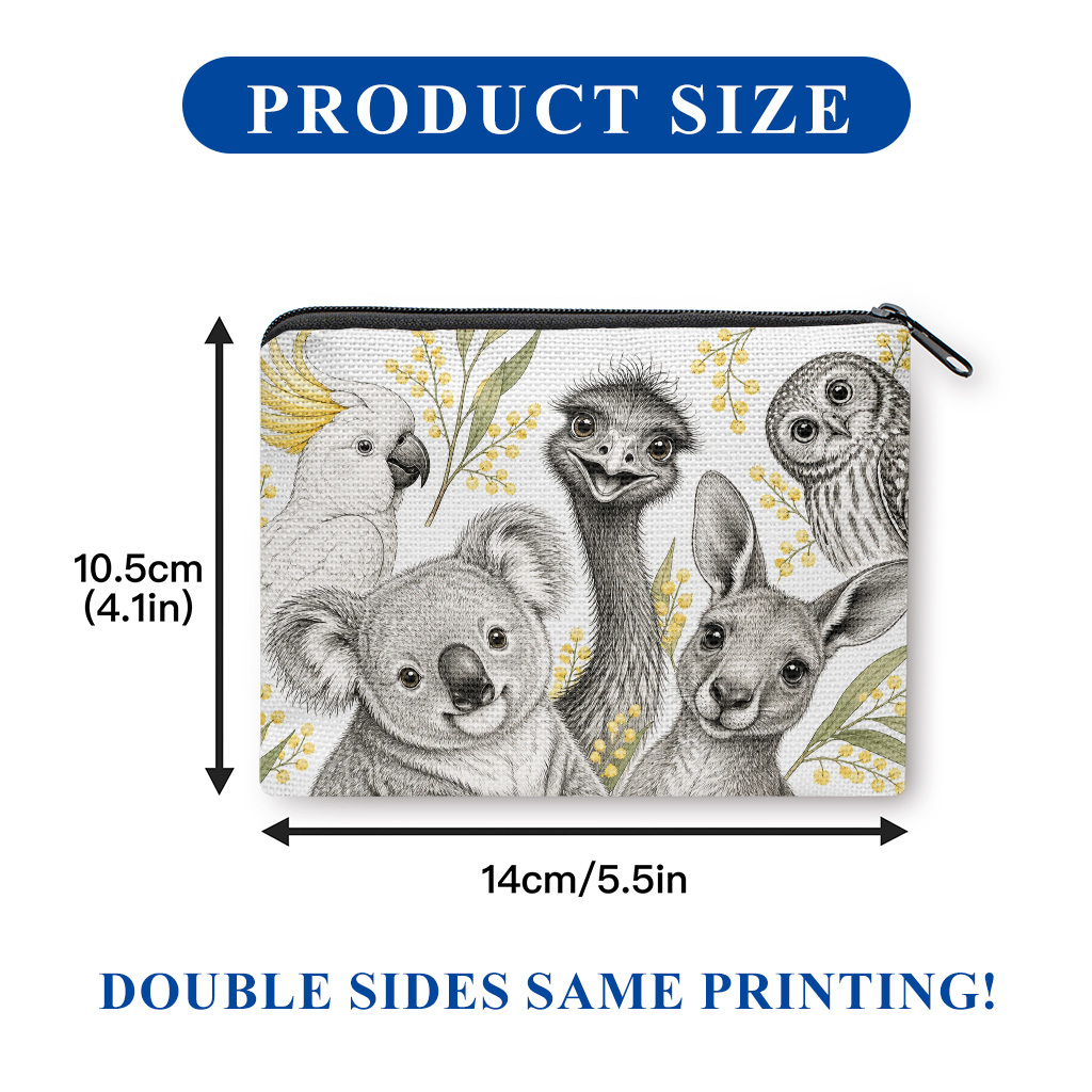 TEMU Coin Purse, Australian Animals Beautifully Drawn Double-sided Printed Coin Purse, Key And Change Storage Bag, Portable Zipper Pouch, Clutch Bag,