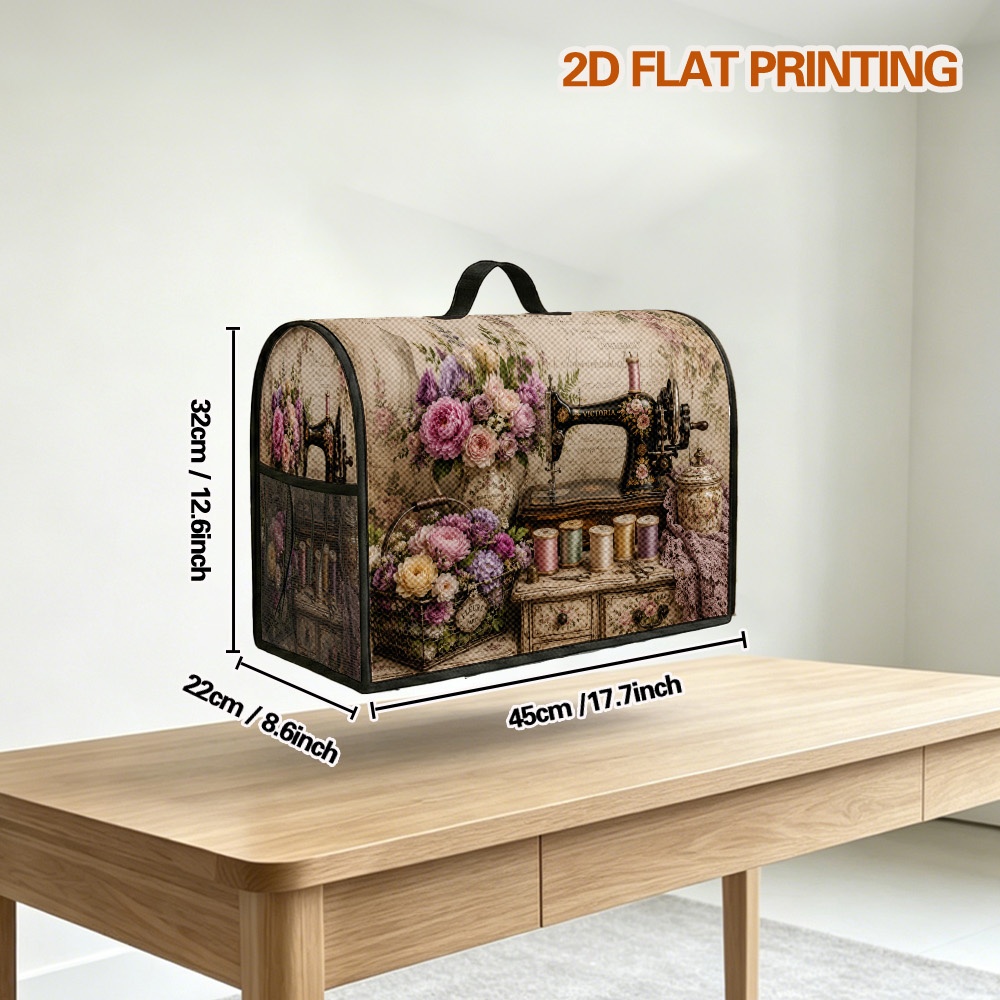 TEMU 2D Flat, 1pc para máquina de coser con diseño de de costura floral con bolsillos y asa superior, adecuada para uso en sala de manualidades y