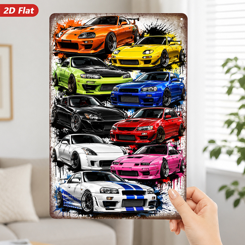 TEMU 2d Flat, 1pc Metal Sign Wall Art, Sports Cars Home Decor, Colorful Vehicle Art, Street , Suitable For Living Room, Garage, Safe Rounded Corners,