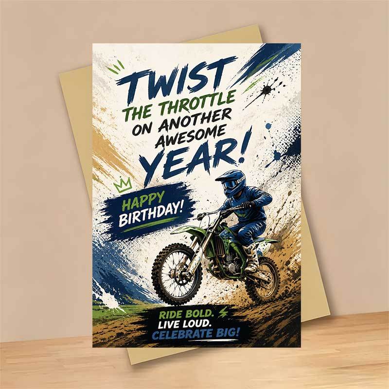 TEMU 1 Greeting Card And 1 Envelope Motocross Birthday Greeting Card, Dirt Racing Through Mud "twist The Throttle On Another Awesome Year", Suitable