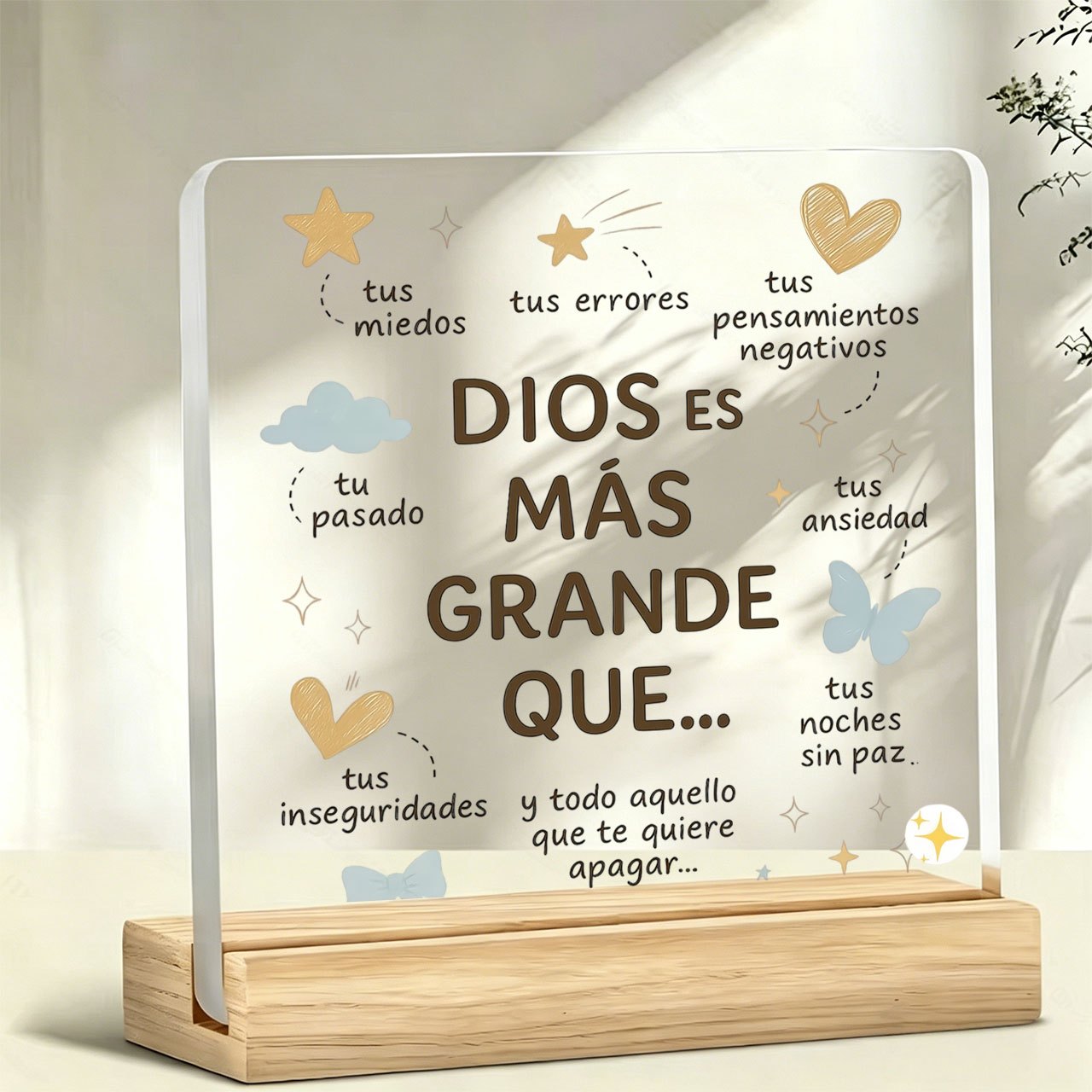 TEMU Adorno de escritorio inspirador religioso español de curación con impresión 2D, texto grande y de tema español en , con estrellas, corazones, ,