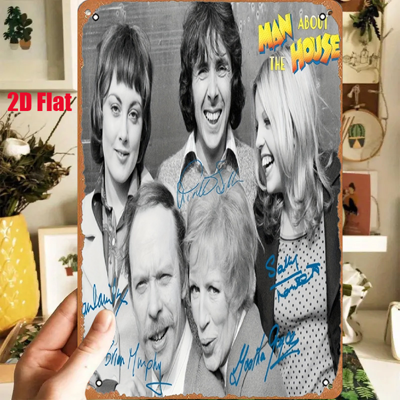 TEMU 2d Flat, 2d Flat 1pc Vintage Tin Sign "family Celebration" Classic Tin Sign, Featuring A Signed Group Photo Of Lead , Black And White Image
