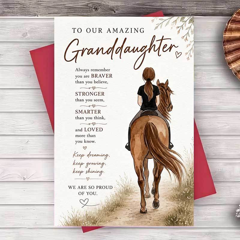 TEMU Une enveloppe et une carte de vœux - Carte de vœux pour petite-fille amoureuse des chevaux - Cadeau d'anniversaire ou de remise de diplôme -