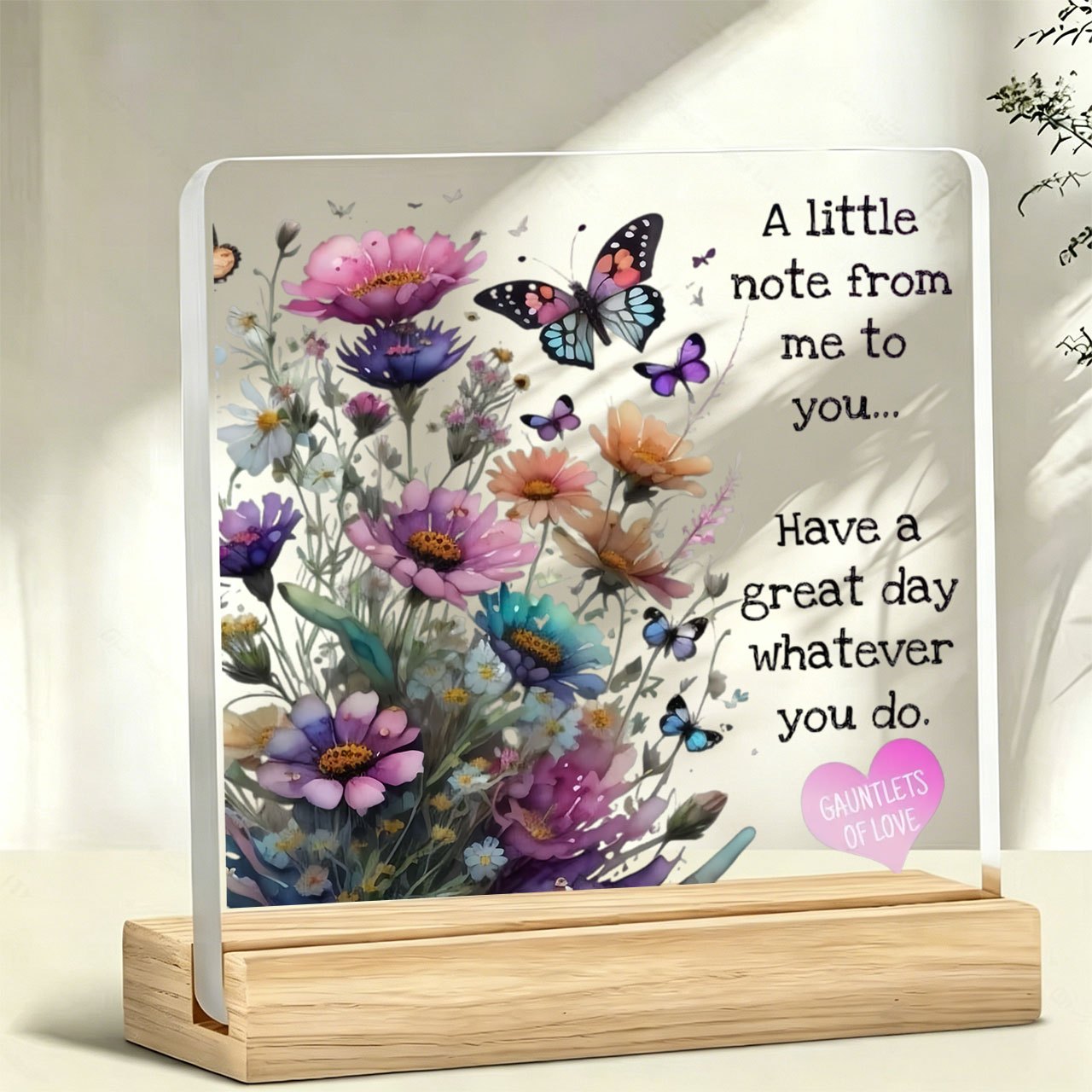 TEMU 2d Flat, 1pc Watercolor Floral + "" Slogan Decorative Plaque And Ornament, Acrylic Standee, Desktop Decoration, Office Desk And Bar Decor,