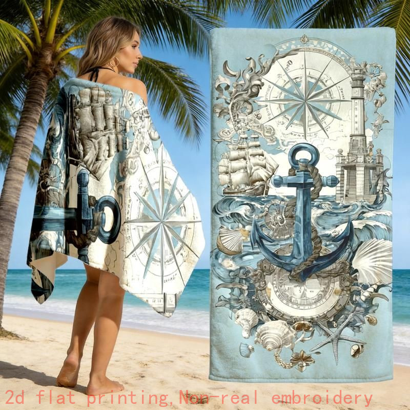 TEMU 2d Flat, 1pc Bohemian Nautical Anchor Beach Towel - Microfiber Bath Towel Suitable For Pool, Gym, Yoga, Quick-dry Soft Suitable For &,
