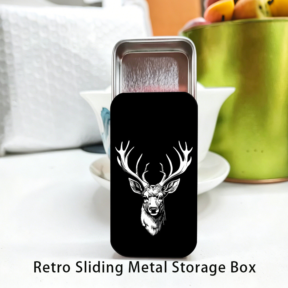 TEMU Retro Storage Box: A Multi-functional Sliding Iron Box Printed With Black And White Line , Portable Design, Great For Holiday Gifts And Daily