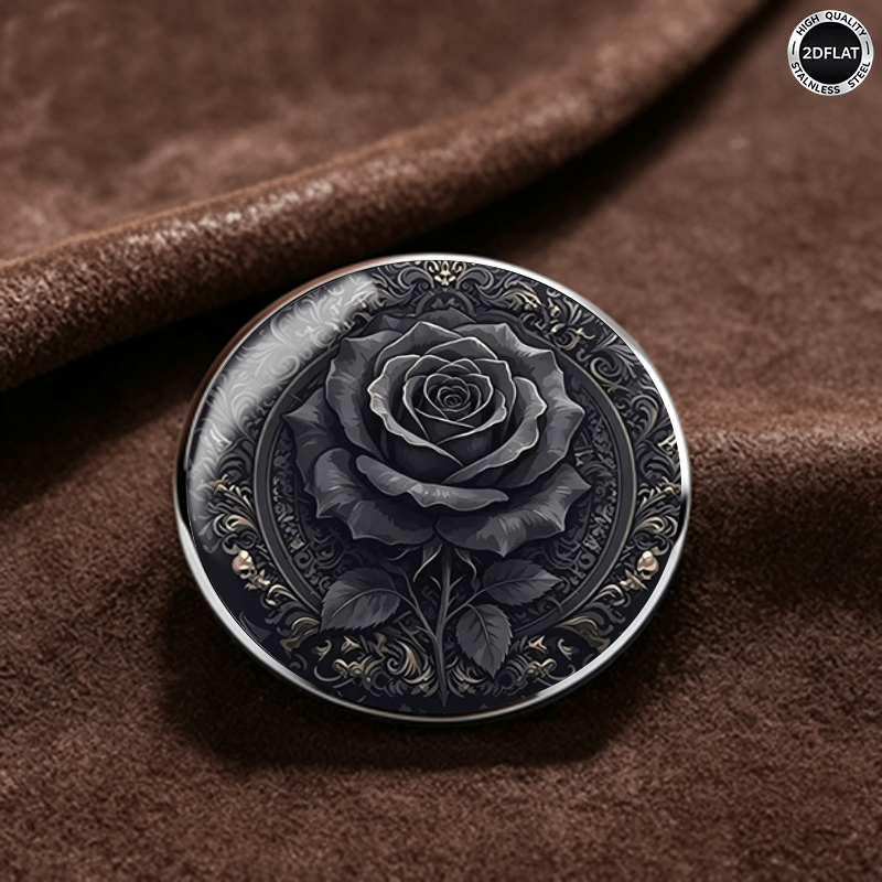 TEMU 1pc, 2d Retro Rose Pattern Stainless Steel Brooch Gothic Pattern Decoration Pin Punk Style Clothing Additions Suit Jacket Hat Backpack Versatile