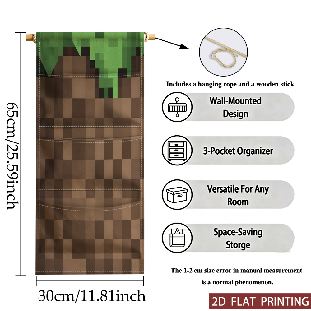 TEMU [Impression Plate 2D] 1pc Sac de Rangement Mural à Niveaux de de Pixels avec Herbe et , pour une Décoration Chic Festive/de Fêtes, Polyvalent
