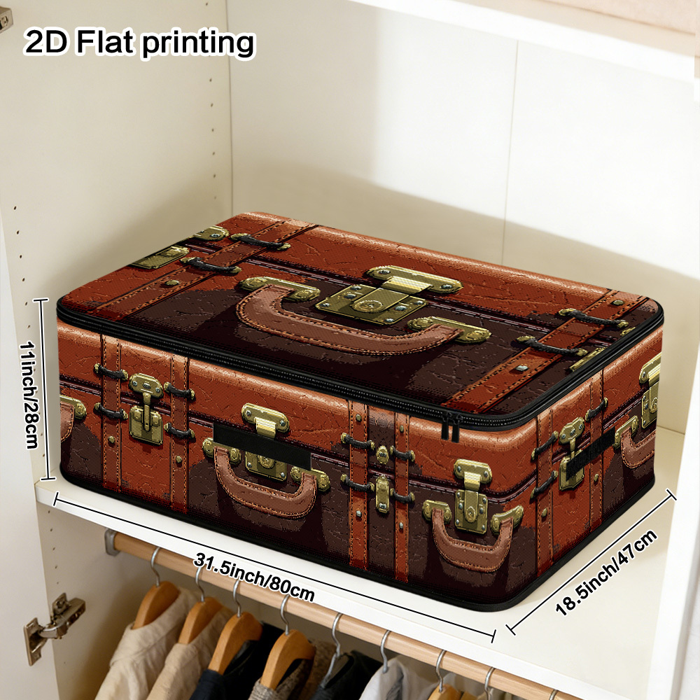 TEMU 1pc 2d Flat Vintage Leather Chest Printed Storage Box (), Constructed With Soft Fabric And Secure Zipper Closure. Works Great As A Bed Bottom