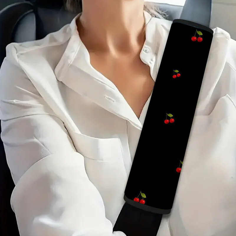 TEMU 1pc With Green Leaf Print Background Car Seat Belt Cover, Lovely Fresh Fruit Style, Seat Belt Padding Straps For All Vehicles, Seat Belt Cover