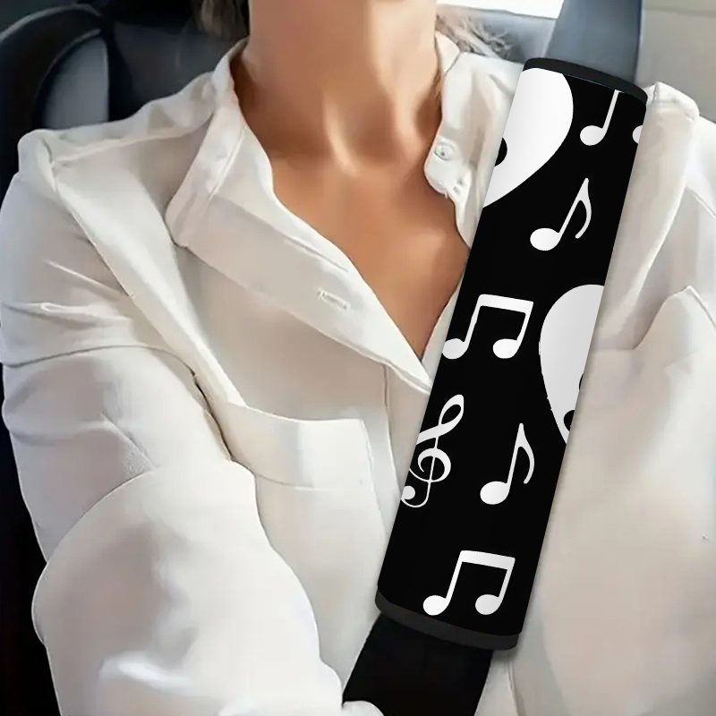 TEMU 1pc Black White Music Note Treble Clef Heart Pattern Car Seat Belt Cover, Creative Artistic Music Enthusiast Style, Seat Belt Padding Straps For