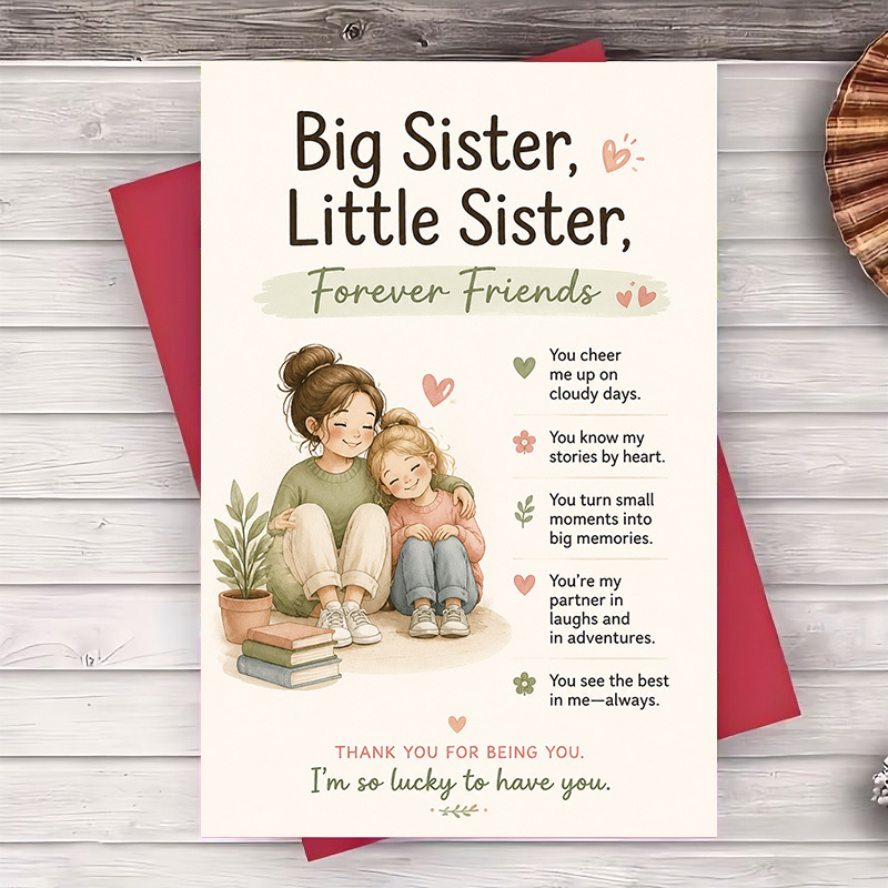 TEMU 1 Greeting Card + 1 Envelope Sister Appreciation Card For Birthday Or