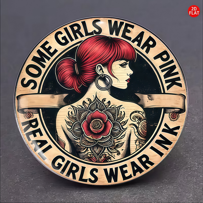 TEMU 2d Flat, 1pc 2d Flat Stainless Steel Brooch, Fashionable Round Accessory With Tattoo-style Red . Women's Brooch, Brooch Jewelry, Men's Brooch,
