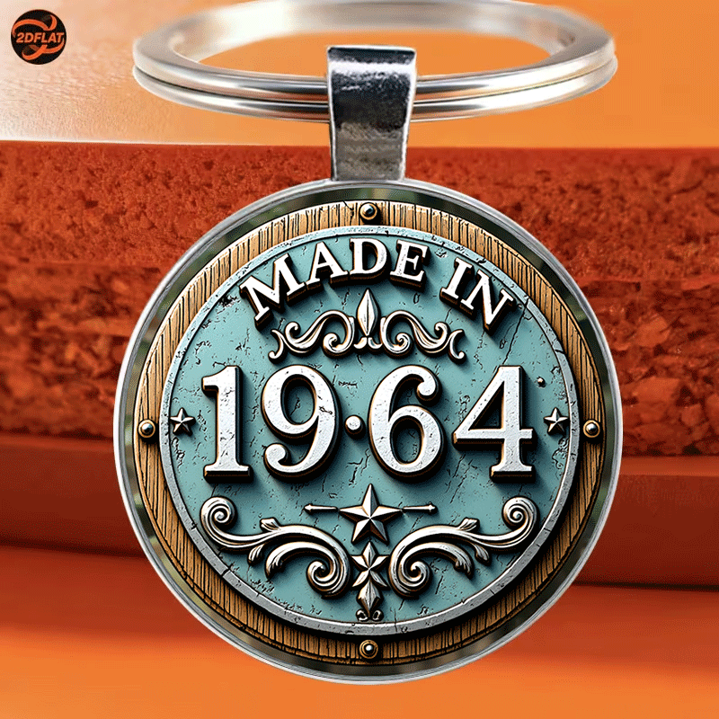 TEMU 1 Round Keychain, Retro 1964 Manufacturing Theme Keychain, Distressed Vintage Style, Decorative Border, Suitable For Car Keys, Bags And Luggage