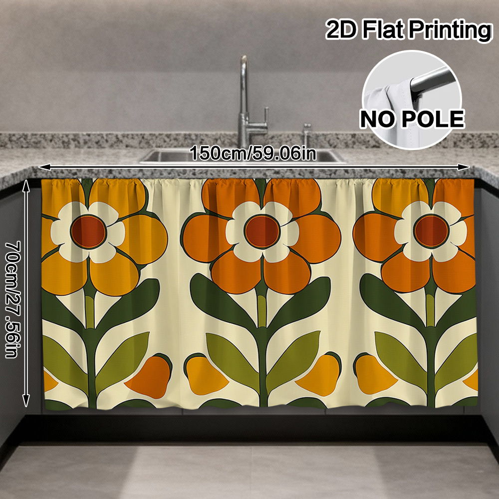 TEMU 2d Flat, 2d Flat,1pc Floral Retro Design Pattern Decorative Curtains For Cabinets, Suitable For Kitchen Cupboard, Bathroom Wall Cabinet, Living