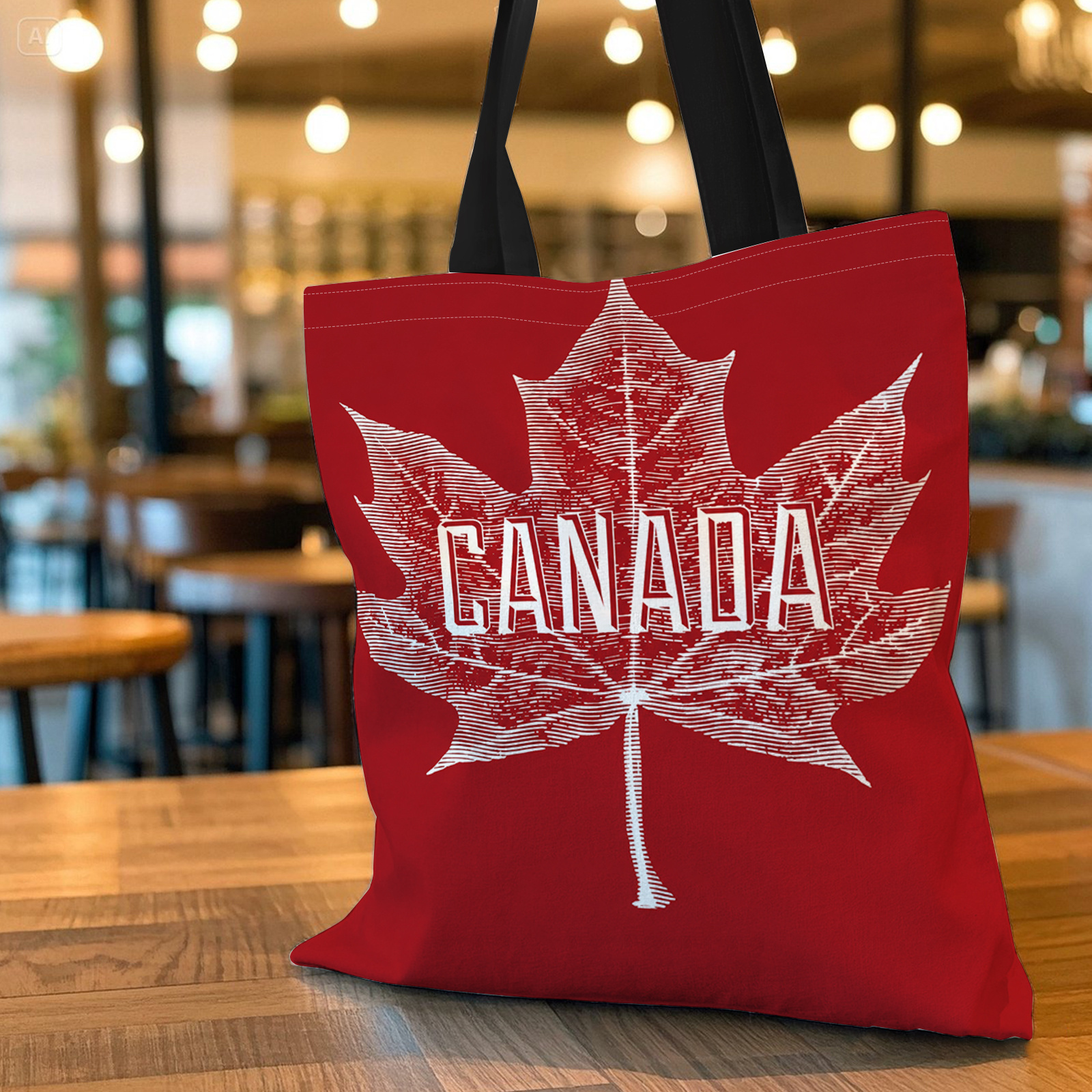 TEMU Sac cabas de courses imprimé des deux côtés + Motif feuille d'érable canadienne + Sac d'épaule de rangement léger, pliable et réutilisable pour
