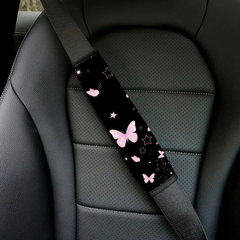 TEMU 1 pièce Housse de ceinture de sécurité rose à paillettes et papillons - Accessoire d'intérieur de voiture, Coussinets d'épaule de ceinture de