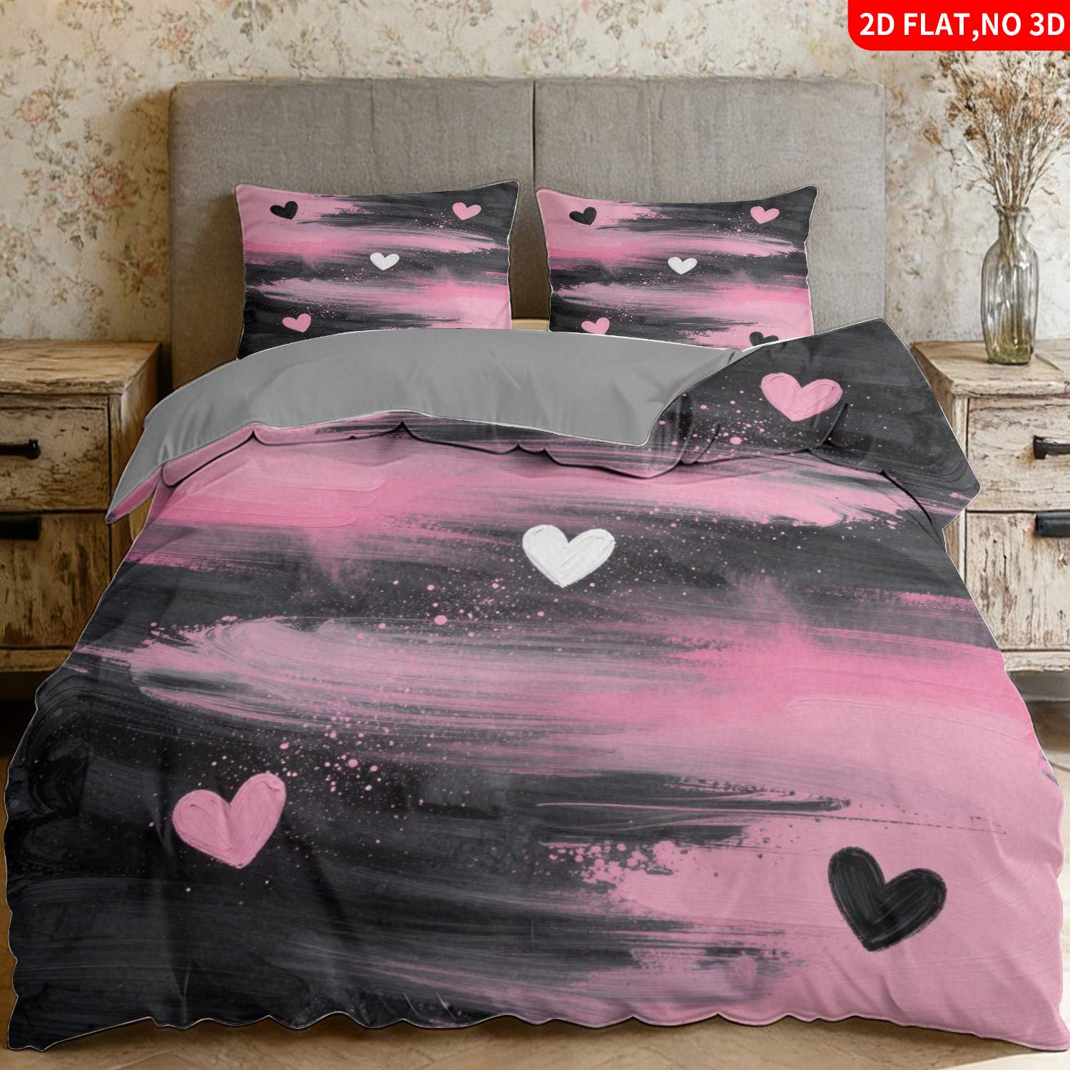 TEMU 2/3pcs 2d Flat Printing Modern Artistic Heart Theme Quilt Cover Bedding White Abstract Print Pattern Suitable For Multiple Sizes 4 Lining Colors