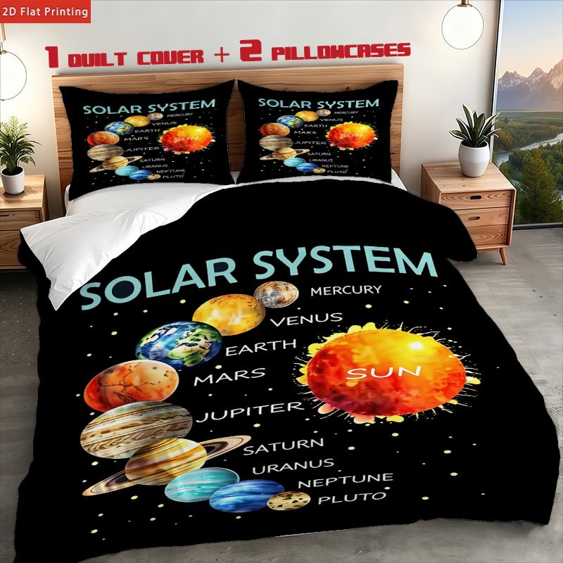 3pcs Solar System Printed Duvet Cover Set, HD Digital 2D Printed Bedding, Smooth and Skin-Friendly Polyester Fiber Fabric, Moisture-Wicking, Breathable, Wear-Resistant