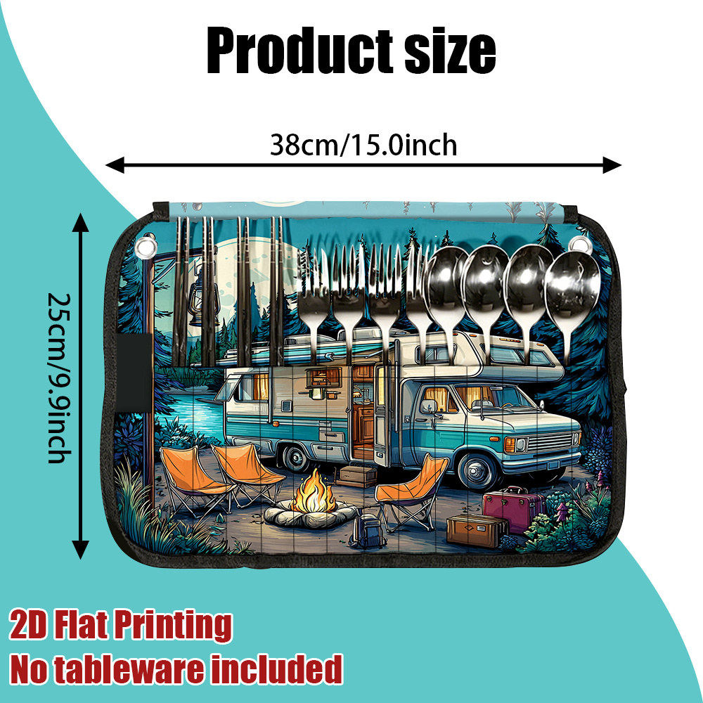 TEMU Bolsa de almacenamiento de cubiertos para camping y RV con diseño de , 2D , 1 pieza, impresión , bolsa de almacenamiento multifuncional fácil de