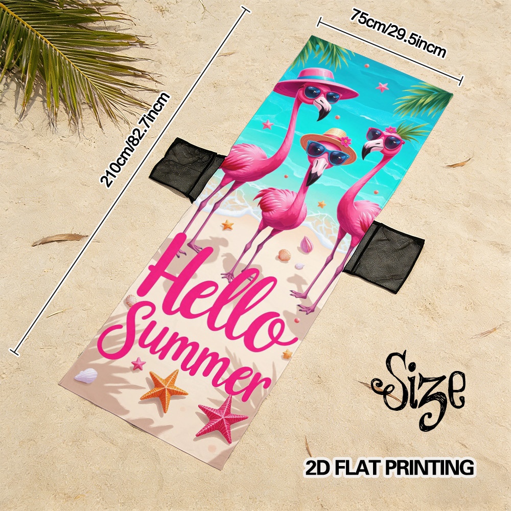 TEMU 2d Flat - 2d Flat, 1pc Hello Summer Flamingos Design Stylish Beach Chair Cover, Chair Cover Converts Into Backpack, Foldable Structure, Beach