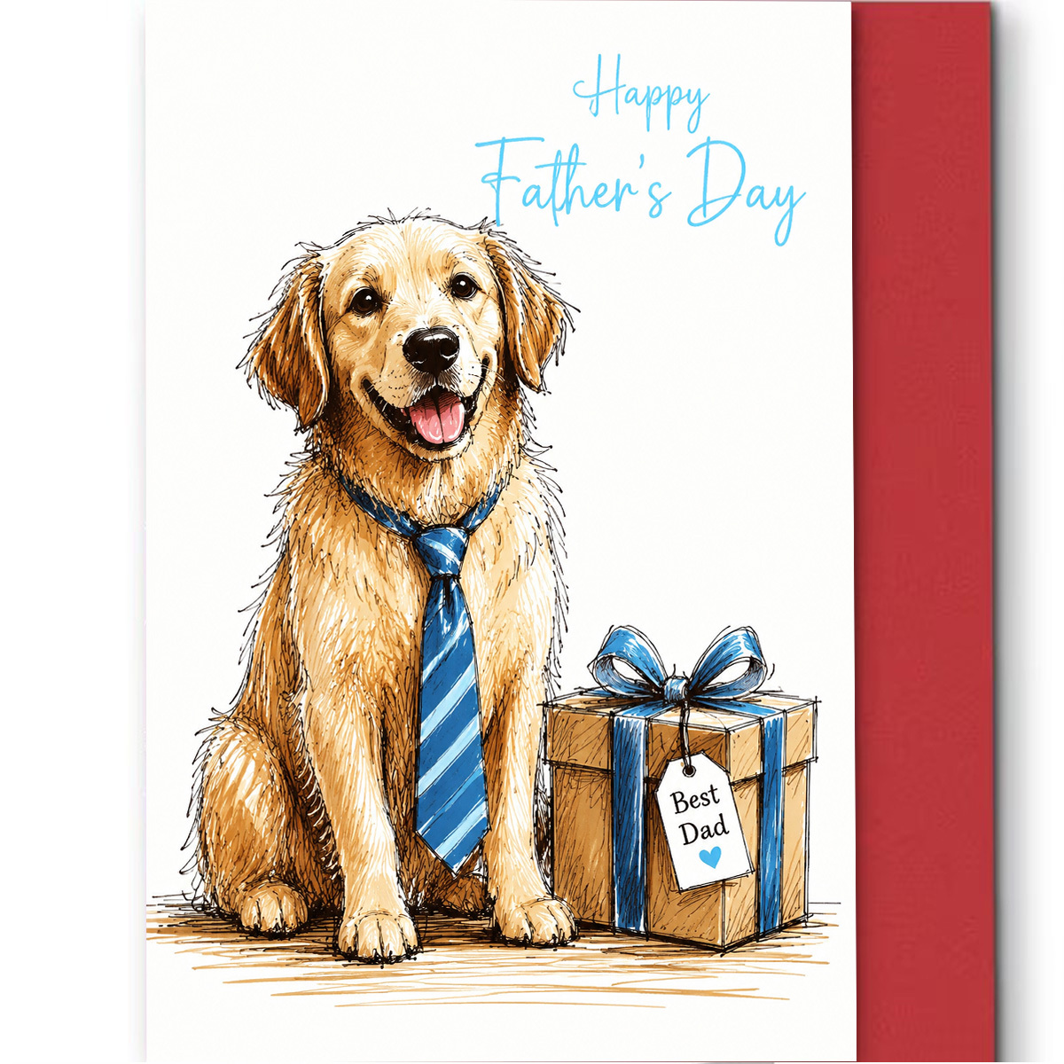 TEMU 1set (a Greeting Card And An Envelope). Charming Golden Retriever Wearing A Tie, Father's Day Card, Happy Father's Day And Best Dad, Cute Dog