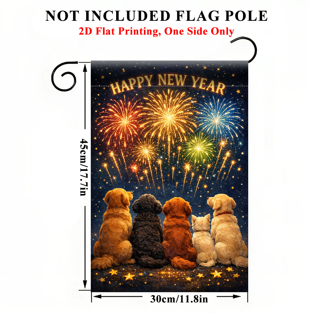 TEMU 2d Flat, 2d Flat Printing Garden Flag 1pc, Dogs Watching Fireworks Garden Flag - Single-sided Print, Durable Polyester Outdoor Decor For Home &